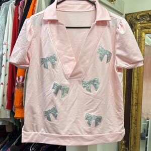 Pink Top with Silver Bow Accents